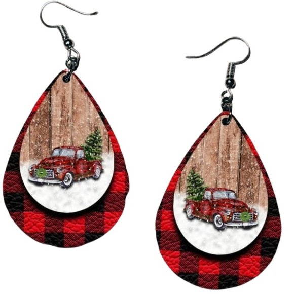 Lil Red Truck Earrings Christmas - Picture 3 of 3